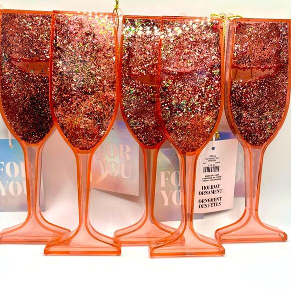 Urban Outfitters glitter champagne glasses pink ornaments NWT - Picture 4 of 8